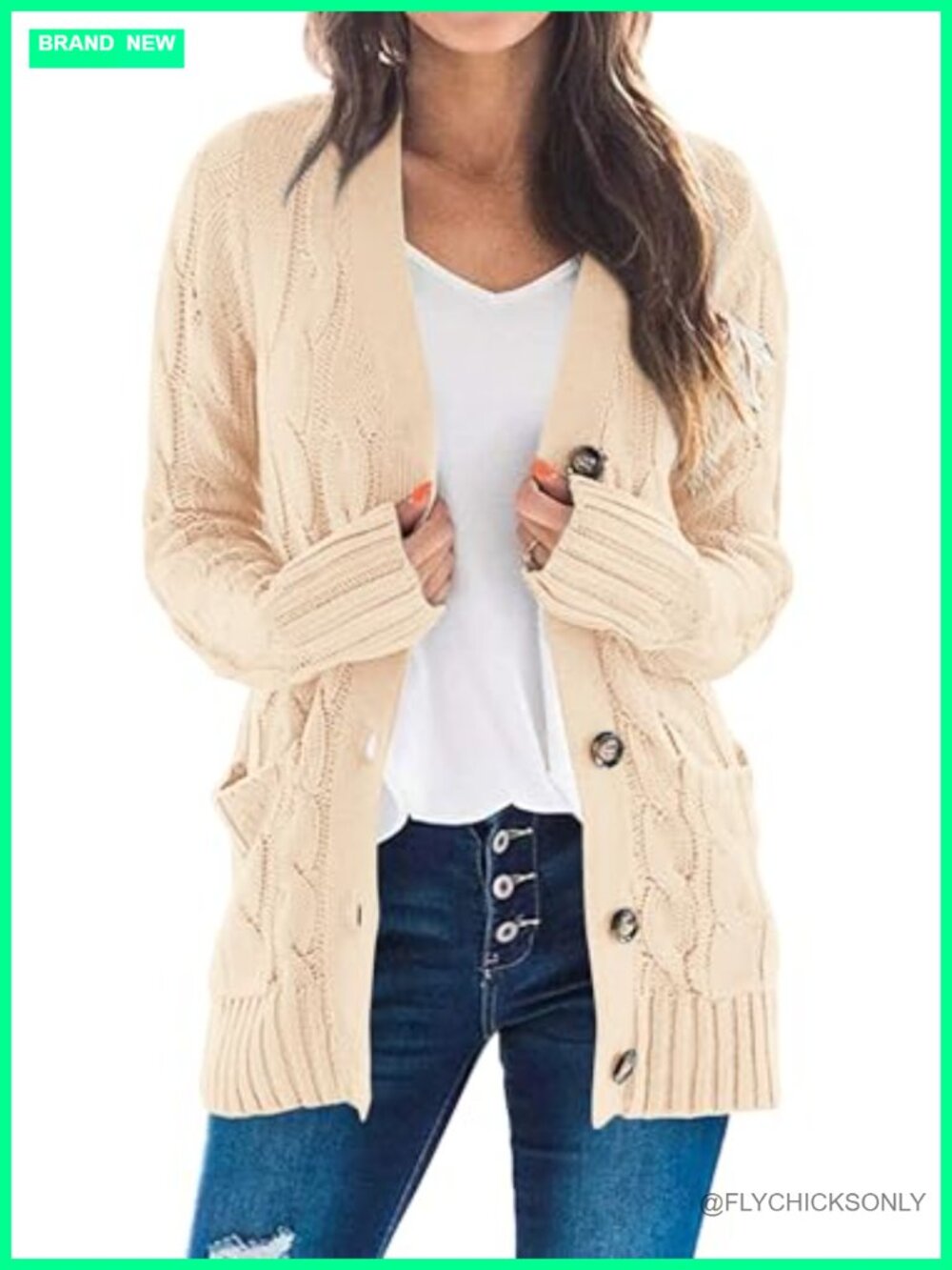 Chunky Cable Knit Cardigan Button Down Long Sleeve Sweater